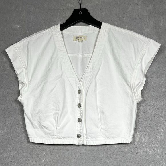 Madewell Tops - Madewell Crop Top Womens Size 6 White Retro Denim Short Cap-Sleeve Button Down